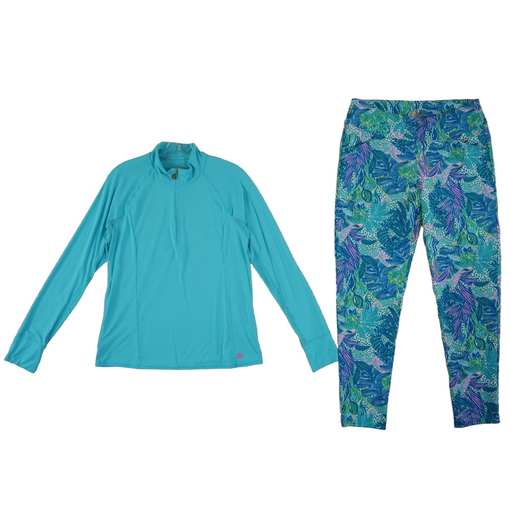 Lilly Pulitzer Luxletic Activewear Set Women's Size 8 Medium Blue Top Leggings